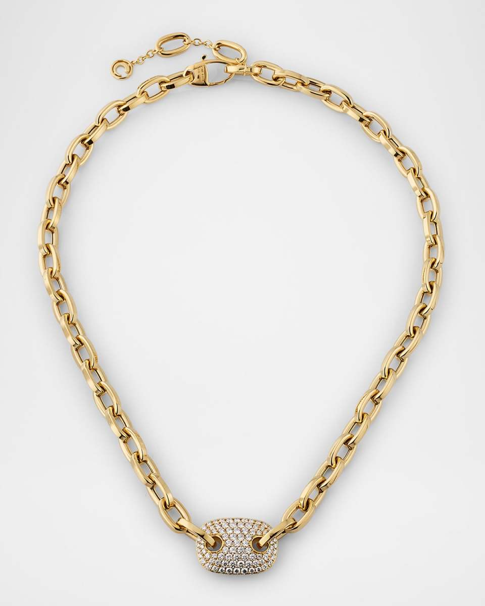 18K Yellow Gold Crivelli Pave Diamond Link Necklace